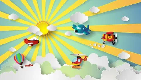 Plane flying on sky. Stock Illustration