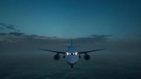 Plane flying into the sky at night, slow motion 4K Stock Footage 233495853