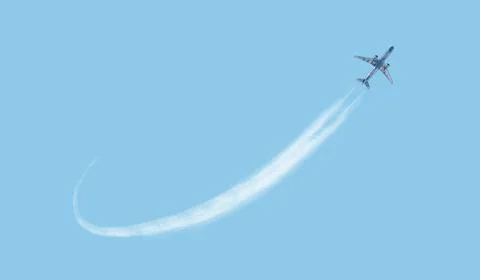 Plane flying in the sky, white trail in the sky from the nozzle of the plane Stock Illustration