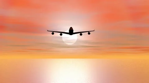 Plane flying by sunset - 3D render Video stock 21231810