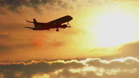 Plane Flying In Sunset Sky Video stock 91661790