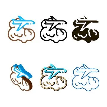 Plane forms flies in clouds icon vector outline Stock Illustration