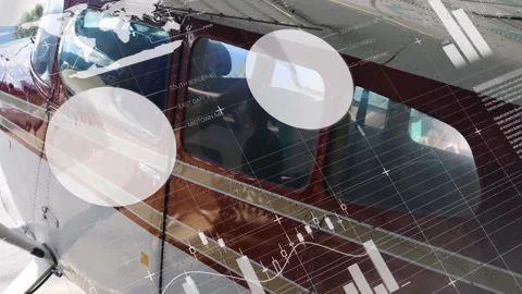 Plane fuselage showing augmented reality overlays in 3D render, displaying Video stock 309107472
