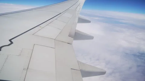 Plane Gracefully Flies Above Blanket of Clouds, Showcasing Wing and Expansive Stock Footage 303379671