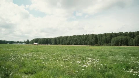 The plane has landed on the field Stock Footage 147716042