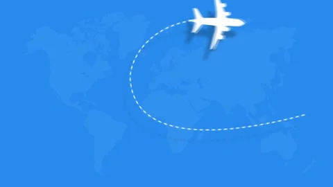 The plane hovered on the dotted line and passed away, plan icon animation Stock Footage 320558636