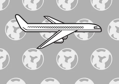 Plane icon against grey background with world icons pattern イラスト素材