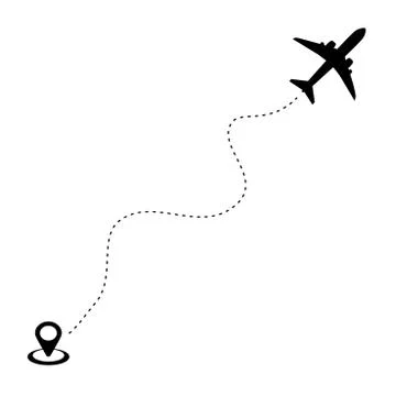 Plane icon and airplane flight path with a start point and dashed track.Vecto Stock Illustration