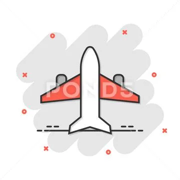 Plane icon in comic style. Airplane cartoon vector illustration on ...