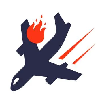 The plane icon falls due to an exploded engine. Stock Illustration