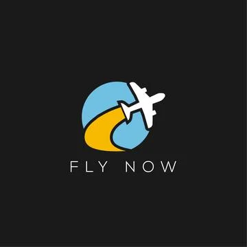 Plane icon with "fly now" text - airlines logo idea Stock Illustration