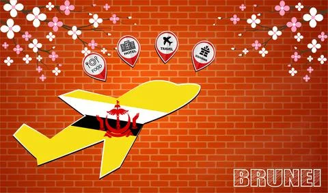 Plane icon made from the flag of Brunei Stock Illustration