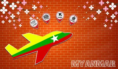 Plane icon made from the flag of Myanmar Stock Illustration