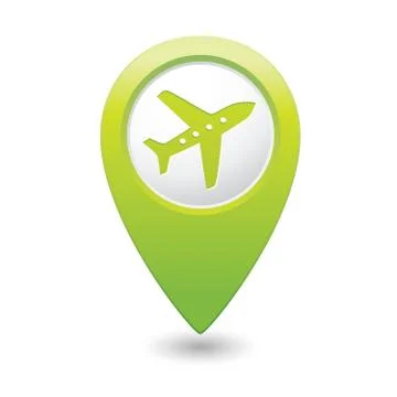 Plane icon on map pointer green Stock Illustration
