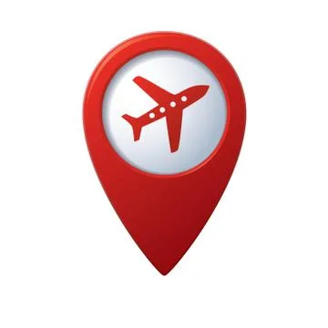 Plane icon on map pointer red Stock Illustration