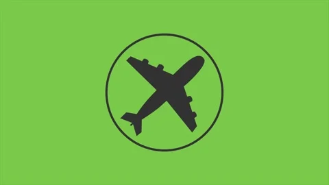 Plane icon in motion design 4k travel. Transportation icon concept on green. 4K Stock Footage 155297105