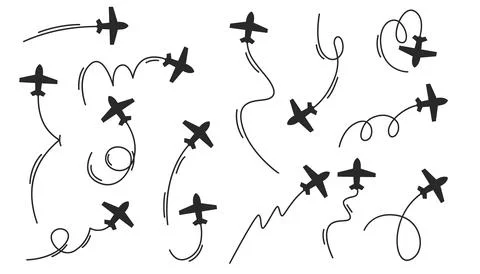 Plane icon set with flight path trail. イラスト素材