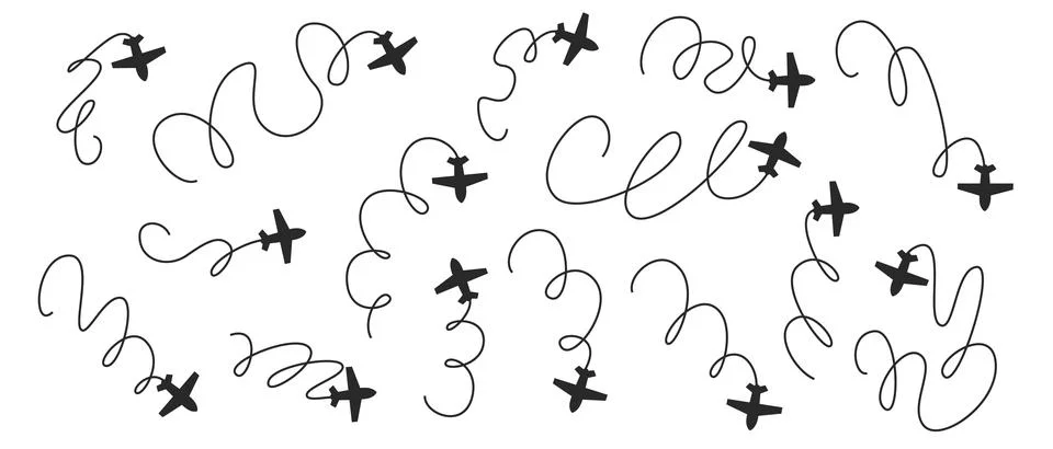 Plane icon set with flight path trail. イラスト素材