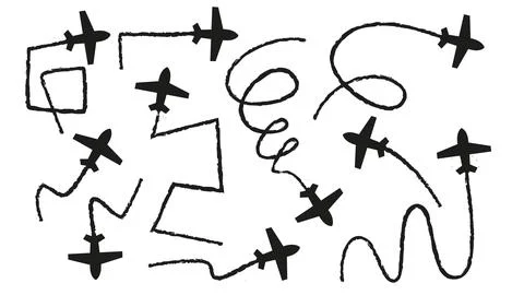 Plane icon set with flight path trail. イラスト素材