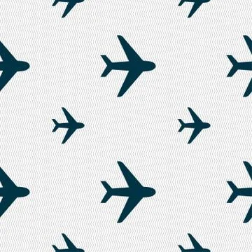 Plane icon sign. Seamless pattern with geometric texture. Vector 스톡 일러스트
