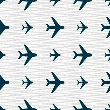 Plane icon sign. Seamless pattern with geometric texture. Vector Stock Illustration