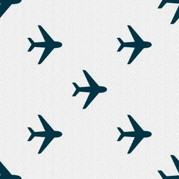 Plane icon sign. Seamless pattern with geometric texture. Vector 스톡 일러스트