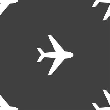 Plane icon sign. Seamless pattern on a gray background. Vector Stock Illustration