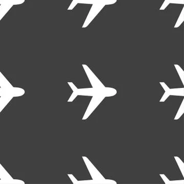Plane icon sign. Seamless pattern on a gray background. Stock Illustration