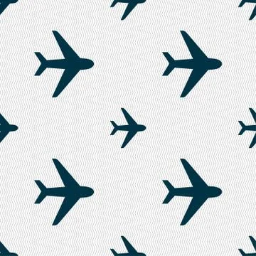 Plane icon sign. Seamless pattern with geometric texture. 스톡 일러스트