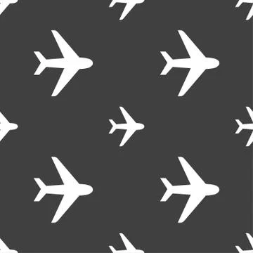 Plane icon sign. Seamless pattern on a gray background. Illustrazione stock