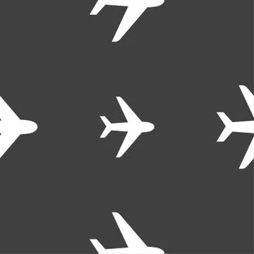 Plane icon sign. Seamless pattern on a gray background. Stockillustratie