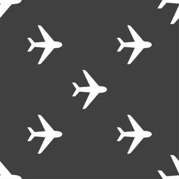 Plane icon sign. Seamless pattern on a gray background. 스톡 일러스트