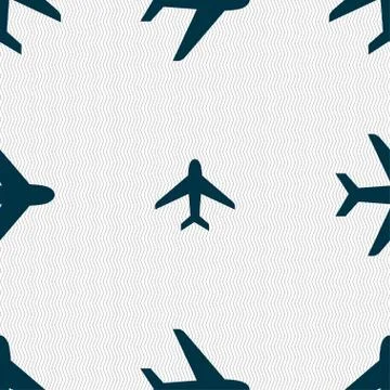 Plane icon sign. Seamless pattern with geometric texture. Stock Illustration