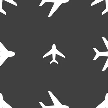 Plane icon sign. Seamless pattern on a gray background. Stock Illustration