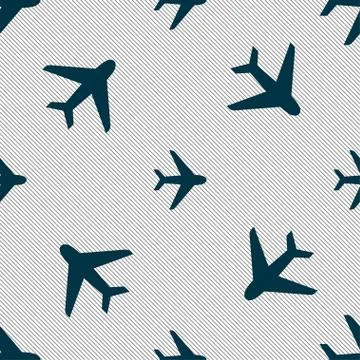 Plane icon sign. Seamless pattern with geometric texture. Stock Illustration