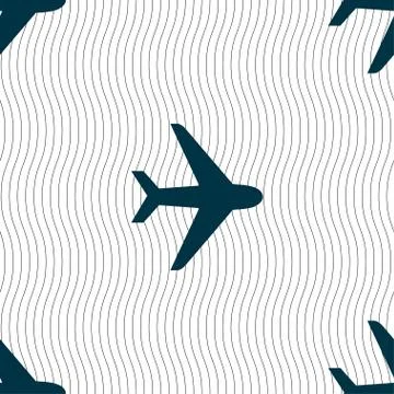 Plane icon sign. Seamless pattern with geometric texture. Stock Illustration