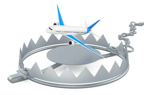 Plane inside bear trap, 3D rendering Stock Illustration