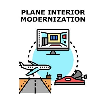 Plane interior modernization design and development concept 库存插图
