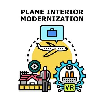 Plane interior modernization engineering and virtual reality concept Stock Illustration