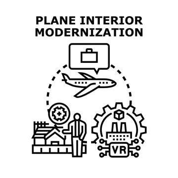 Plane interior modernization engineering and virtual reality concept Stock Illustration