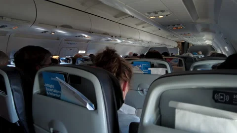 Plane Interior Passengers Airbus 4K Video stock 210847700