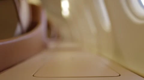 Plane Interior With Tables And Leather Seats Stock Footage 62202191