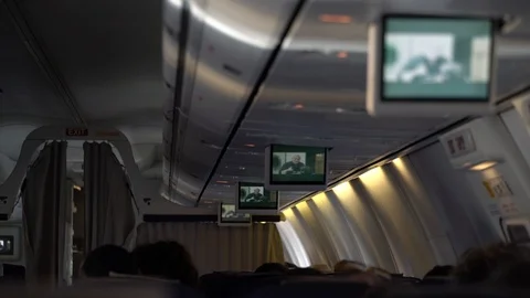 Plane interior with tv Video stock 104719388