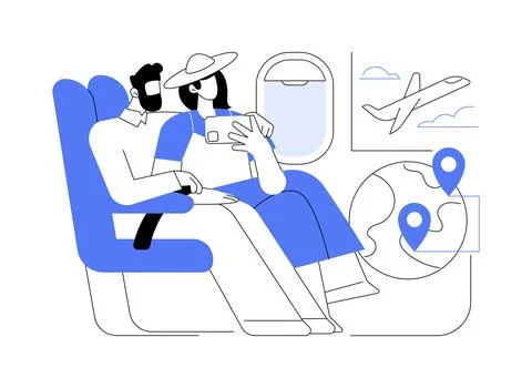 In the plane isolated cartoon vector illustrations. Ilustración de archivo
