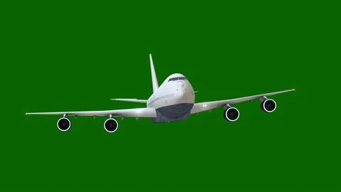 Plane isolated on green screen, commercial airplane flying, front view Stock Footage