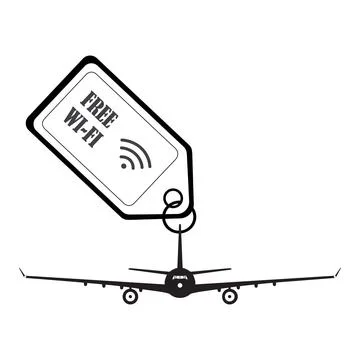 Plane with a label with wi-fi symbol and text free wi-fi Stock Illustration