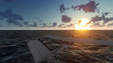The plane landed in the middle of the ocean .3D Render Stock Illustration