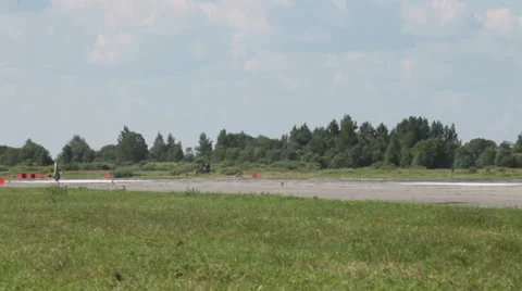 Plane landing at the airfield Stock Footage 28881397