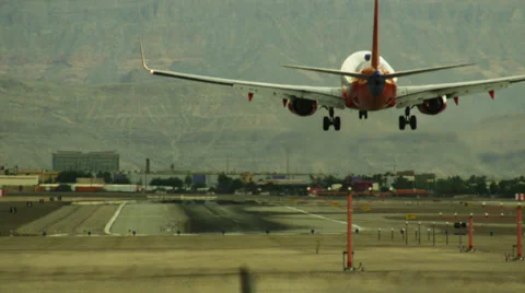 Plane Landing at Airport Runway 03 Stock Footage