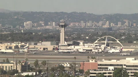Plane Landing at LAX - Northern view Stock Footage